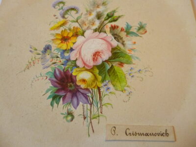 Miniature romantique, Bouquet de fleurs, signé P. Crismanovich, plein XIXe siècle à début XXe