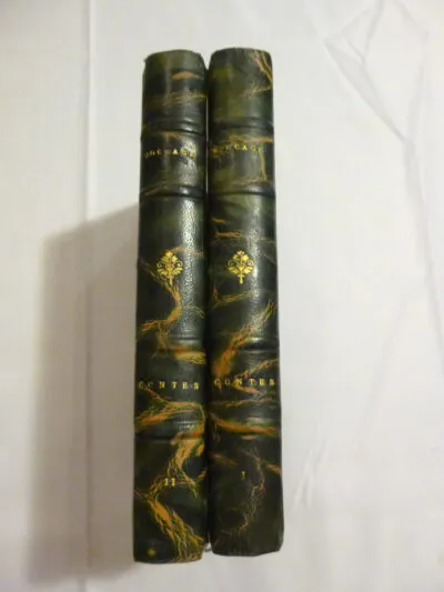 Prestigieux Exemplaire Numéroté des Contes de Boccace 1936 (Décaméron) – 2 Vol. sur Vélin – Reliure Demi-Cuir