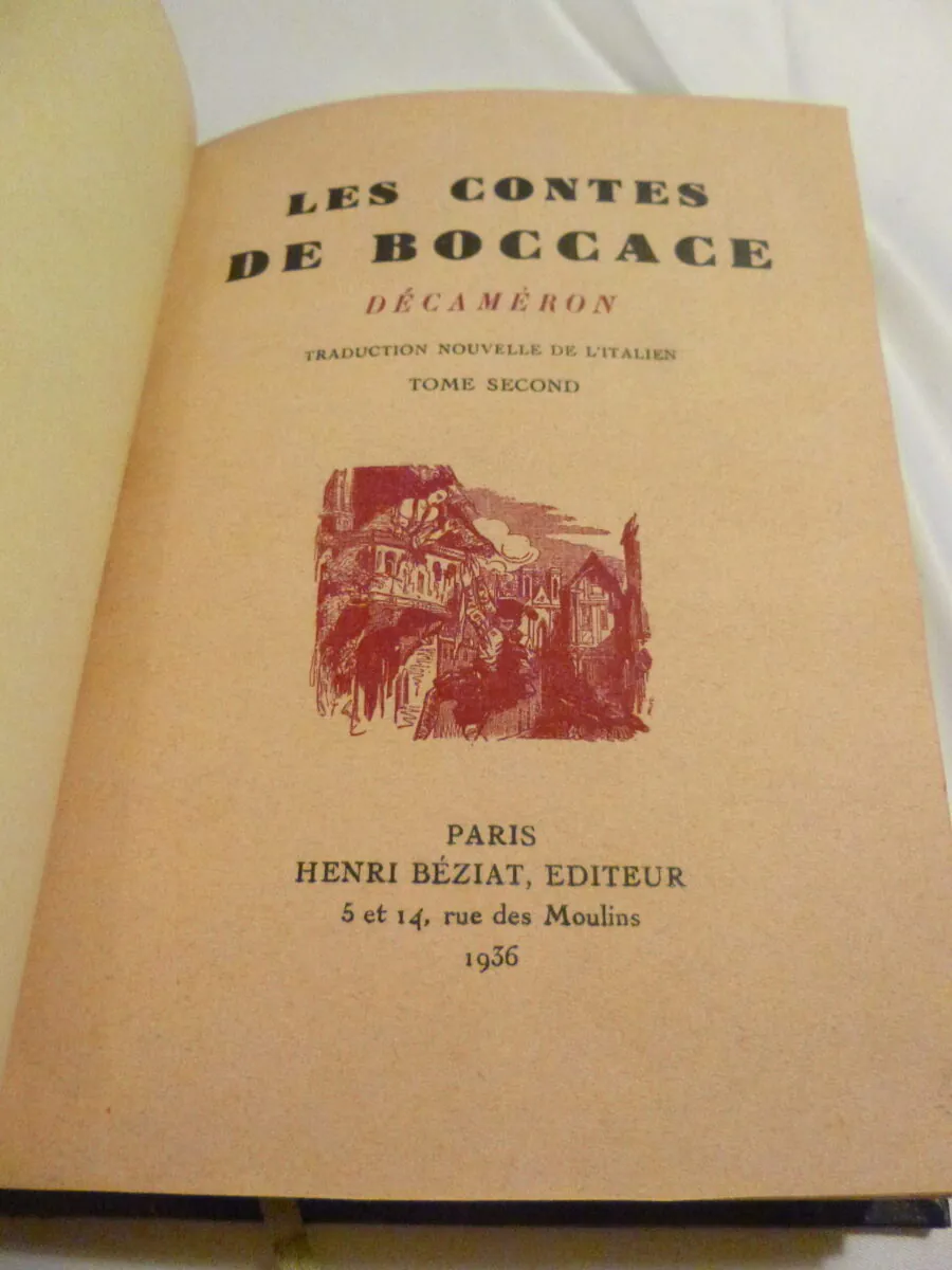 Prestigieux Exemplaire Numéroté des Contes de Boccace 1936 (Décaméron) – 2 Vol. sur Vélin – Reliure Demi-Cuir – Image 3