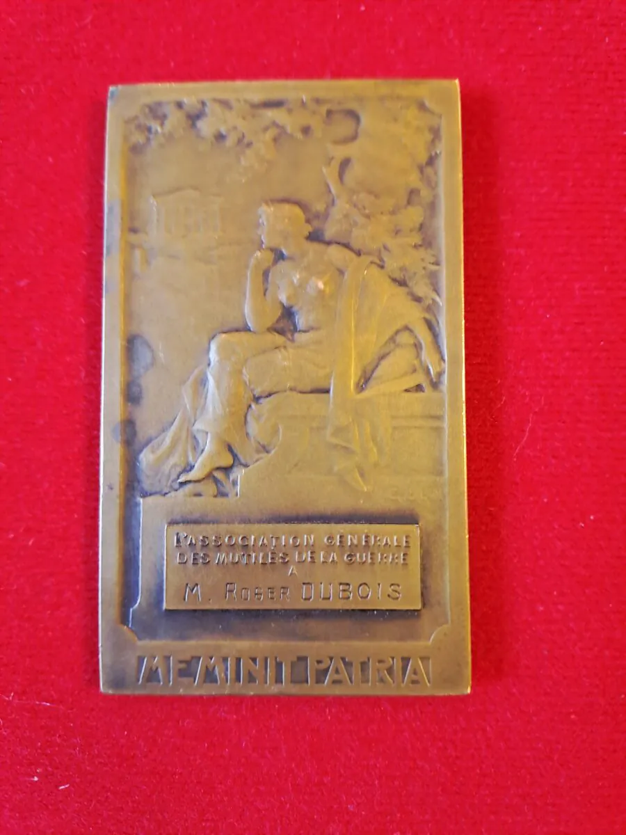 Exceptionnel – Plaquette en bronze « Mutilés de Guerre » par Édouard Blin – Rare objet de collection nominatif (M. Roger Dubois) – Image 2