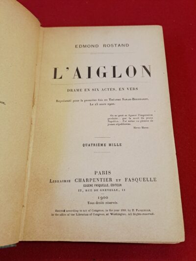 Livre ancien L’AIGLON – Edmond Rostand – Première édition de 1900, année de l’édition originale