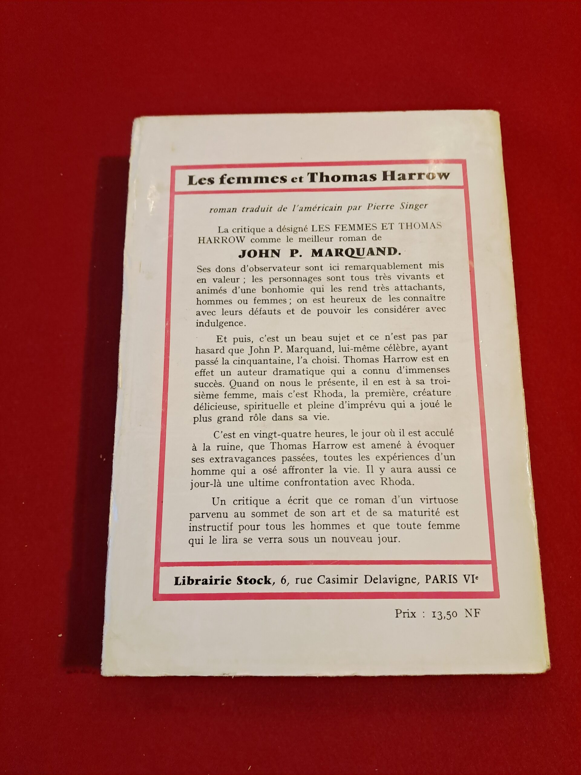Livre Rare - Les Femmes et Thomas Harrow - J.P. Marquand (Stock, 1960) NON COUPÉ – Image 2