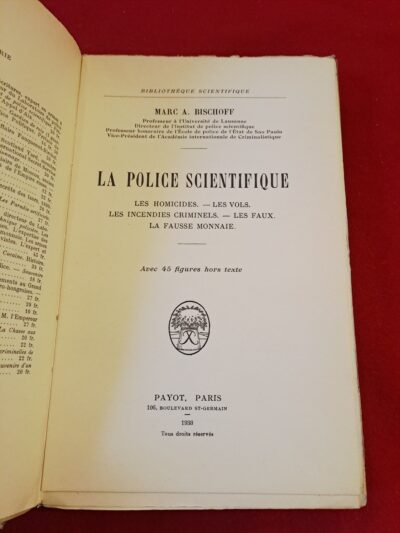 [ÉDITION ORIGINALE 1938] La Police Scientifique – Marc BISCHOFF – Rare Criminologie