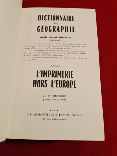 Dictionnaire De Géographie Ancienne Et Moderne – P. Deschamps (Éd. 1964) + Documents Rares d’Époque | Idéal Libraires & Bibliophiles
