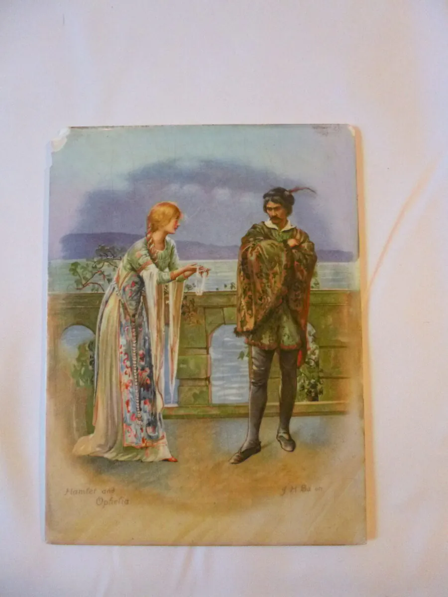 Magnificent ! Rare Antique Edwardian Shakespeare Hamlet and Ophelia Ceramic Tile by J.H. Bacon – Image 10