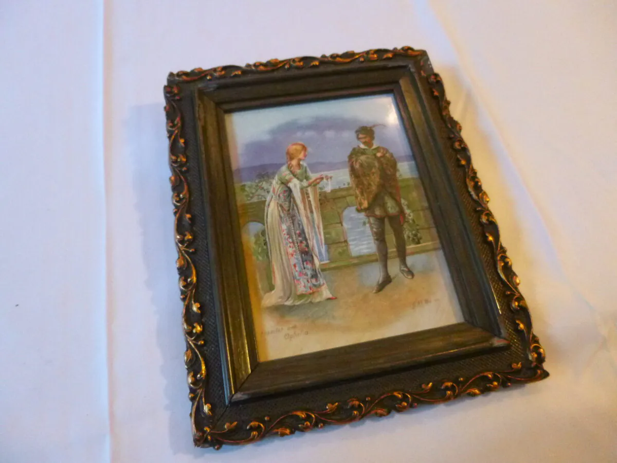 Magnificent ! Rare Antique Edwardian Shakespeare Hamlet and Ophelia Ceramic Tile by J.H. Bacon – Image 3