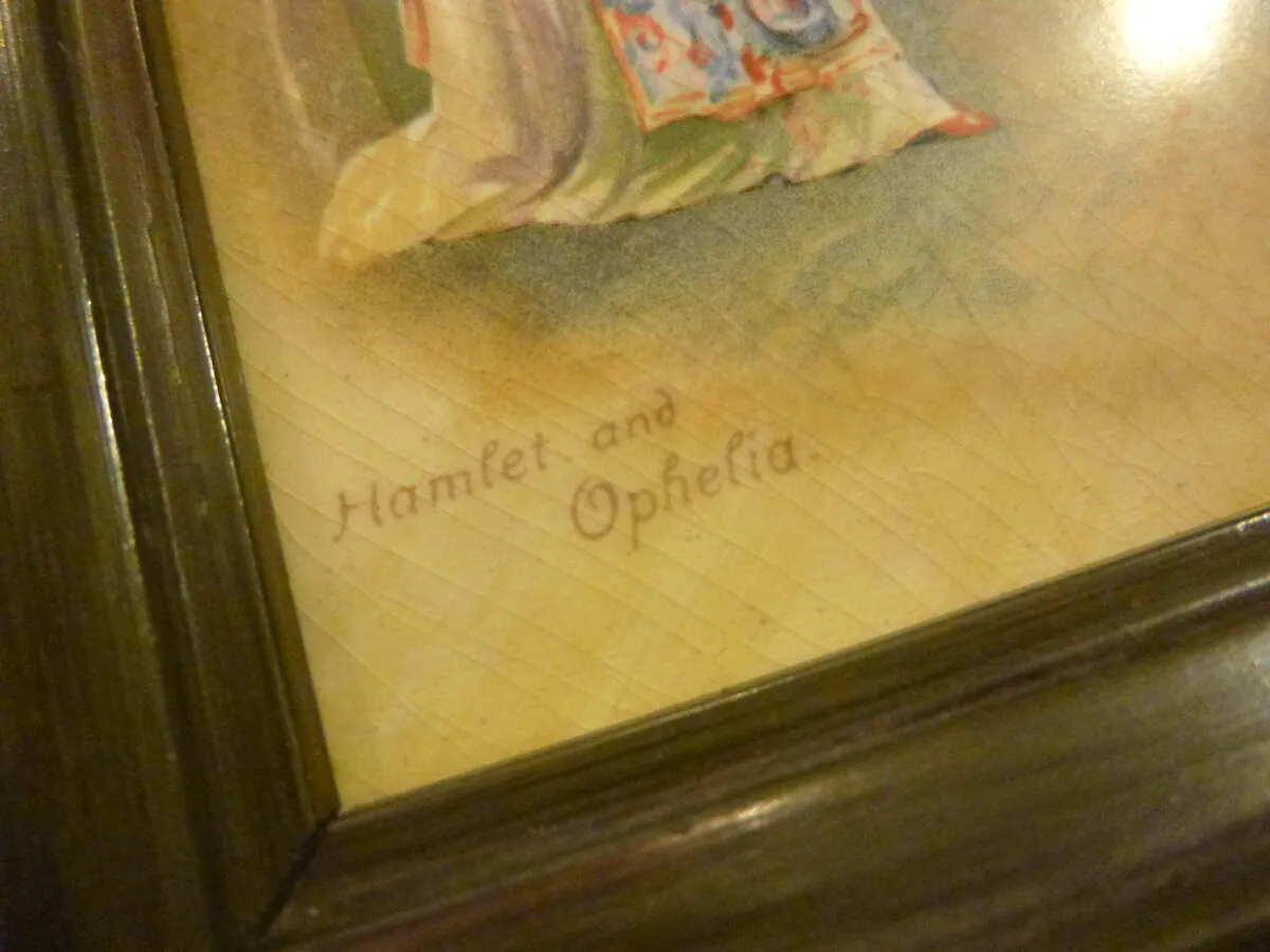 Magnificent ! Rare Antique Edwardian Shakespeare Hamlet and Ophelia Ceramic Tile by J.H. Bacon – Image 4