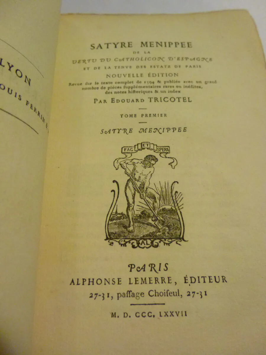 Rare Satyre Ménippée (Tome 1) – Édition Alphonse Lemerre 1877 sur Papier de Hollande – Image 9