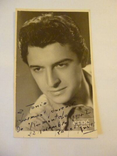 Photographie de Roger Rudel, dédicacée et signée par l’acteur, 22 novembre 1942, carte photo vintage du studio Erpé à Nice