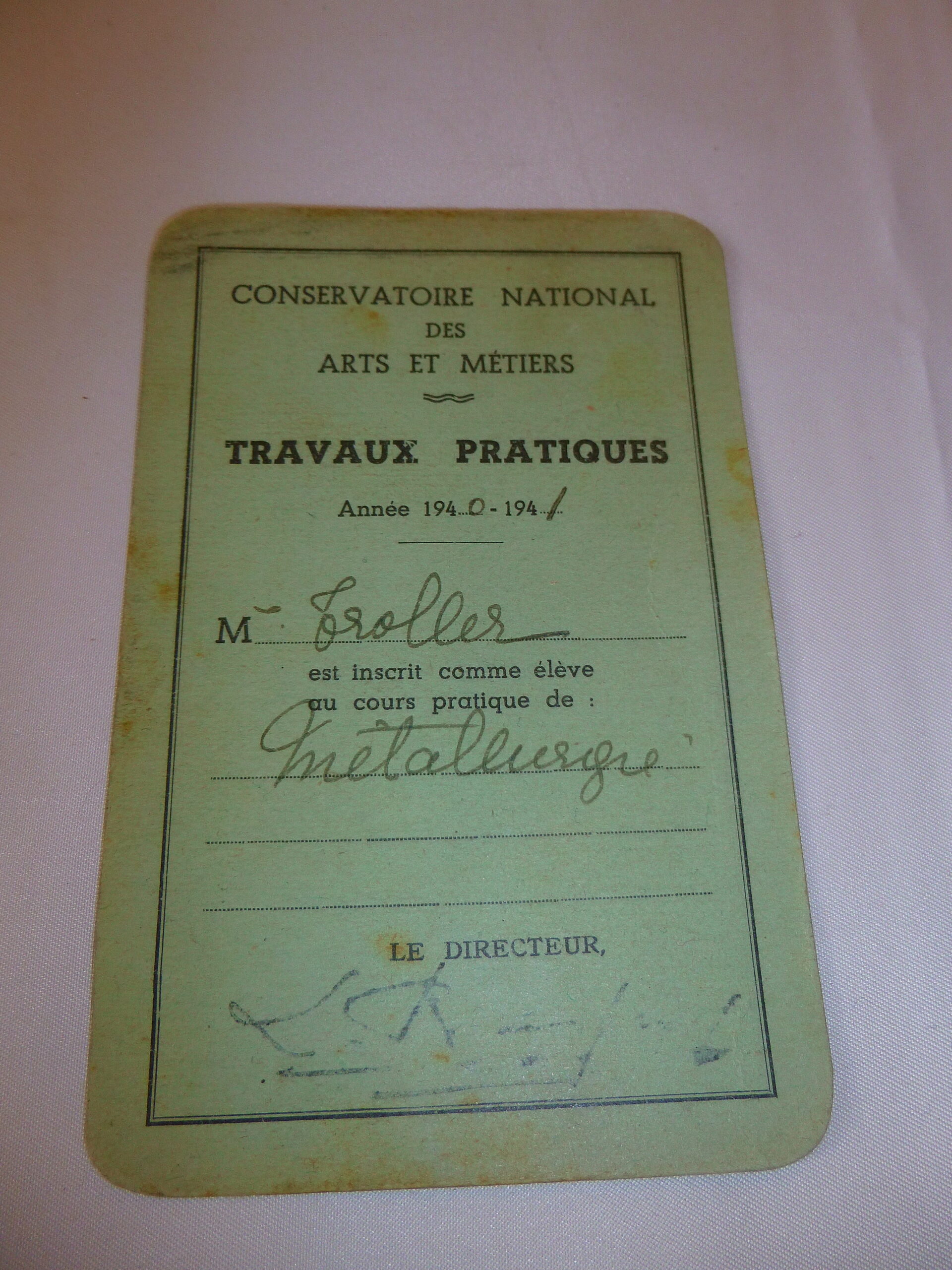Rare carte nominative CNAM 1940 "Métallurgie", Travaux Pratiques avec 4 vignettes S. Sauvage del. & Sauvigny sc. – Image 2