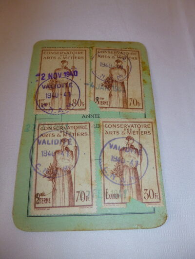 Rare carte nominative CNAM 1940 “Métallurgie”, Travaux Pratiques avec 4 vignettes S. Sauvage del. & Sauvigny sc.