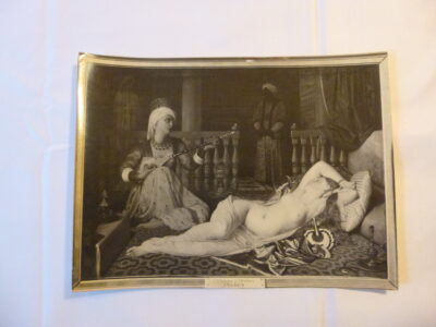 Grand tirage gélatino-argentique, L’Odalisque à l’esclave, Ingres, photographie d’art provnenant de la boutique, voire des ateliers, de L. Ollivier, fin XIXe, début XXe, tampon au dos « Photographies artistiques L. Ollivier, rue de Seine, 6 »