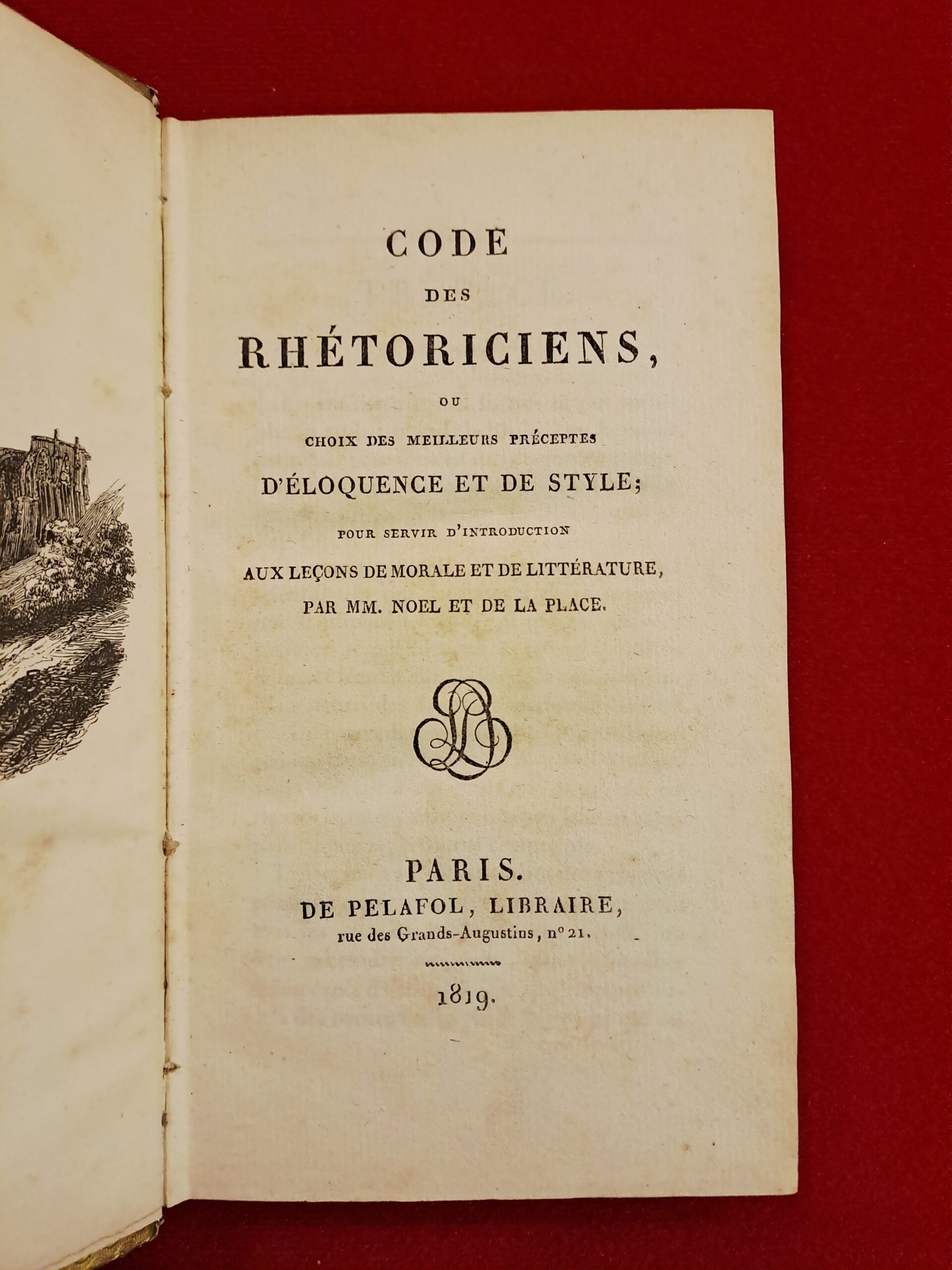 Magnifique ÉDITION ORIGINALE 1819 – Code des Rhétoriciens (Noël & La Place) dans son superbe Cartonnage Romantique signé PIGOREAU – Image 4