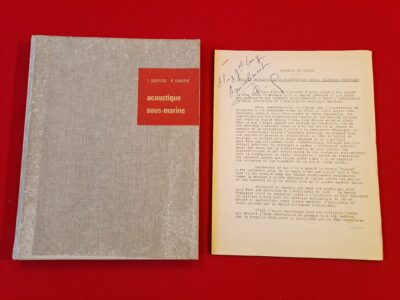 [RARE] Livre “Acoustique sous-marine” Dunod (1962), dédicacé par ses deux auteurs (Guieysse, Sabathé) – Tiré à part dédicacé aussi, “Quelques problèmes de la construction navales militaire française” (Gisserot)
