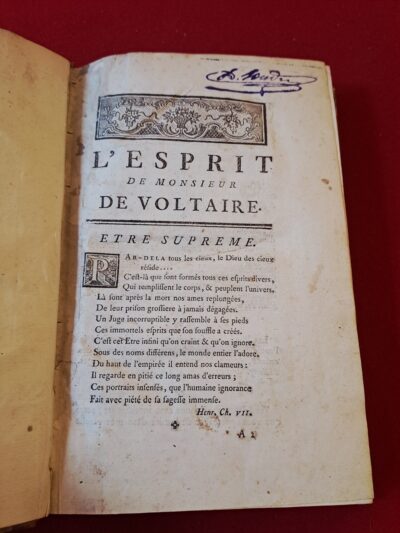 L’Esprit de Monsieur de Voltaire (XVIIIe siècle) – Édition Ancienne en Demi-Reliure Dos Cuir