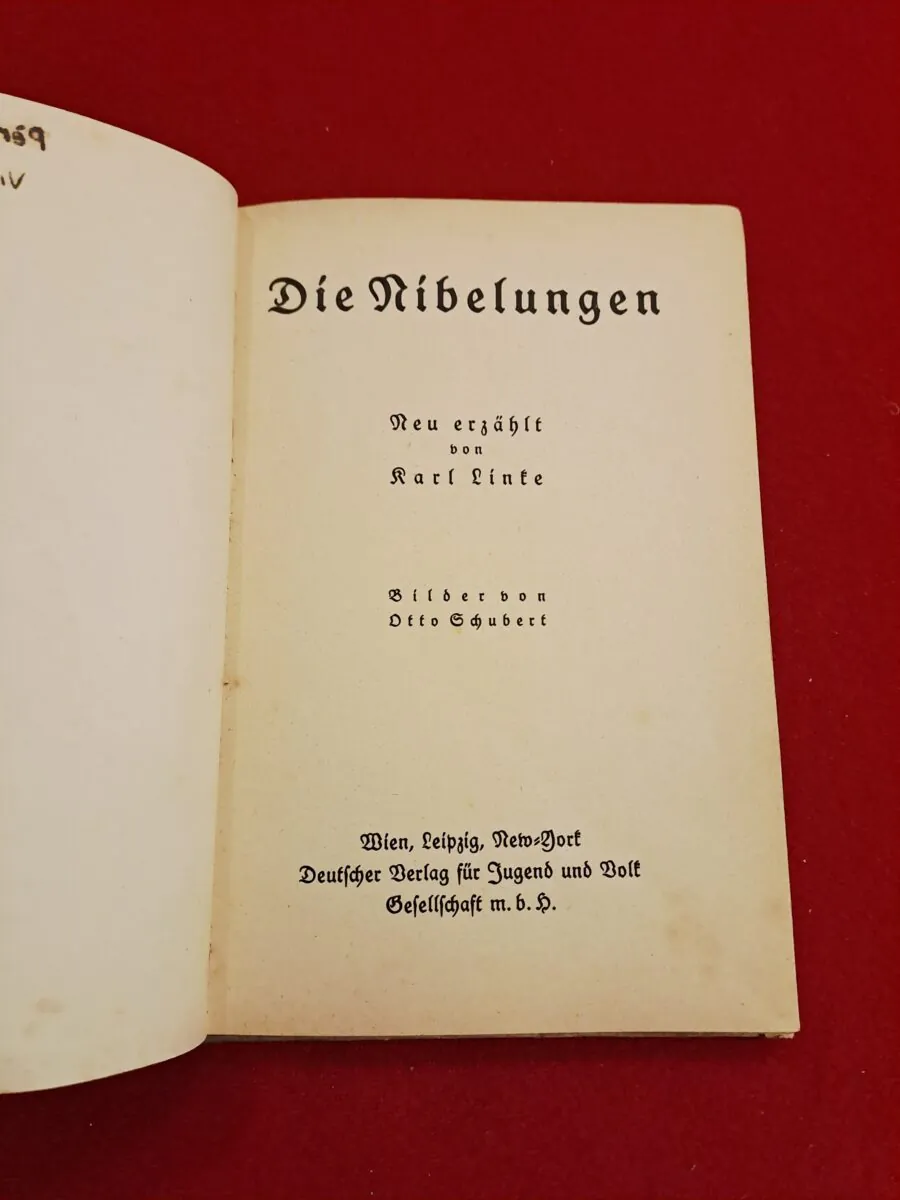 Livre Ancien "Die Nibelungen" (1924) – Édition Originale de Vienne – Illustré par Otto Schubert – Rare Variante avec Tampon Éditeur + Protège-livre Historique TSF (1938) – Image 3