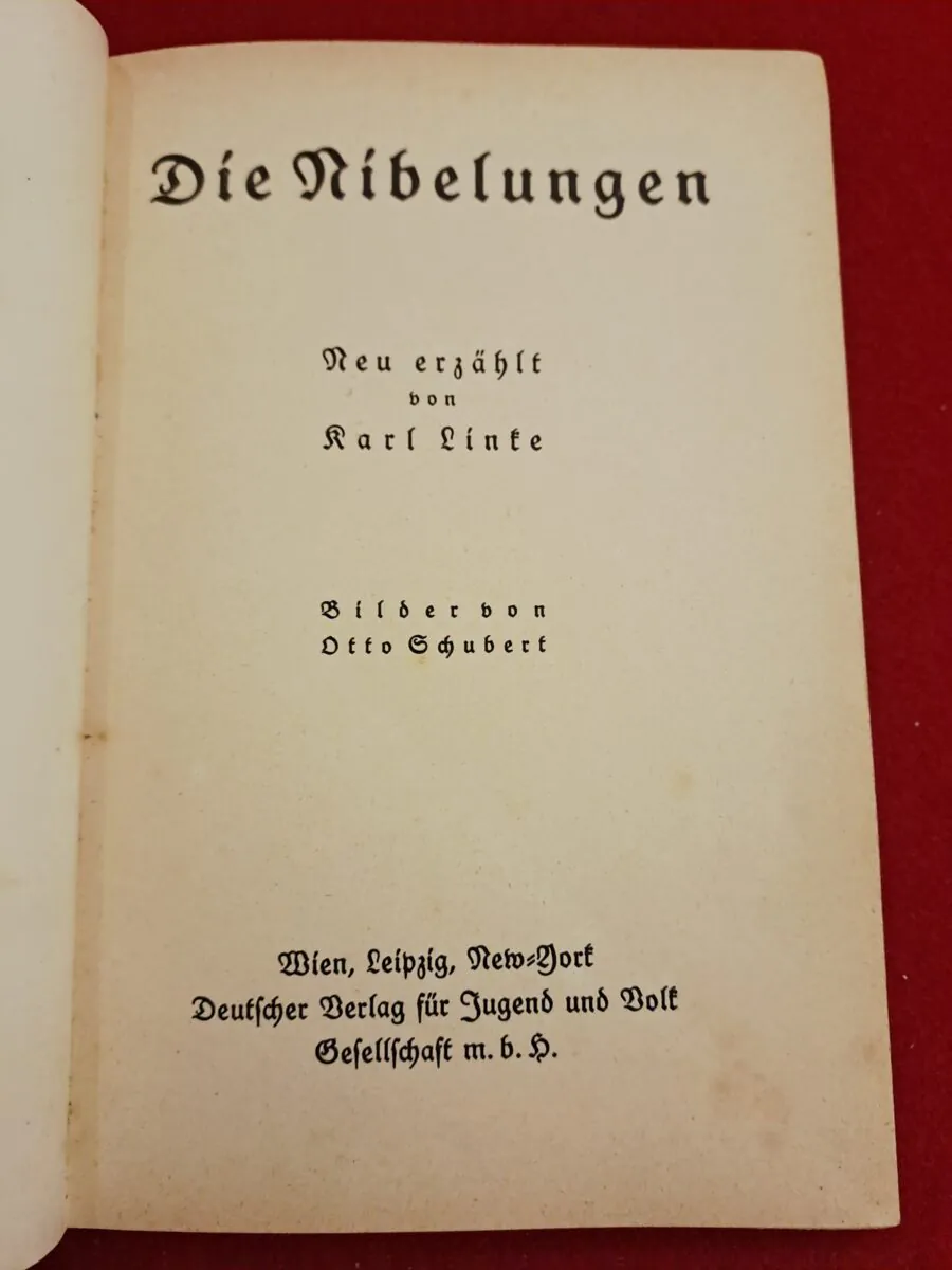 Livre Ancien "Die Nibelungen" (1924) – Édition Originale de Vienne – Illustré par Otto Schubert – Rare Variante avec Tampon Éditeur + Protège-livre Historique TSF (1938) – Image 4
