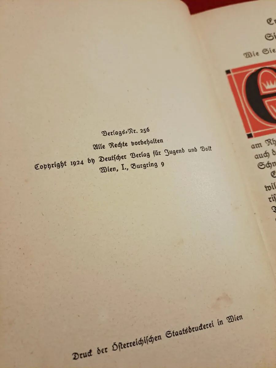 Livre Ancien "Die Nibelungen" (1924) – Édition Originale de Vienne – Illustré par Otto Schubert – Rare Variante avec Tampon Éditeur + Protège-livre Historique TSF (1938) – Image 5