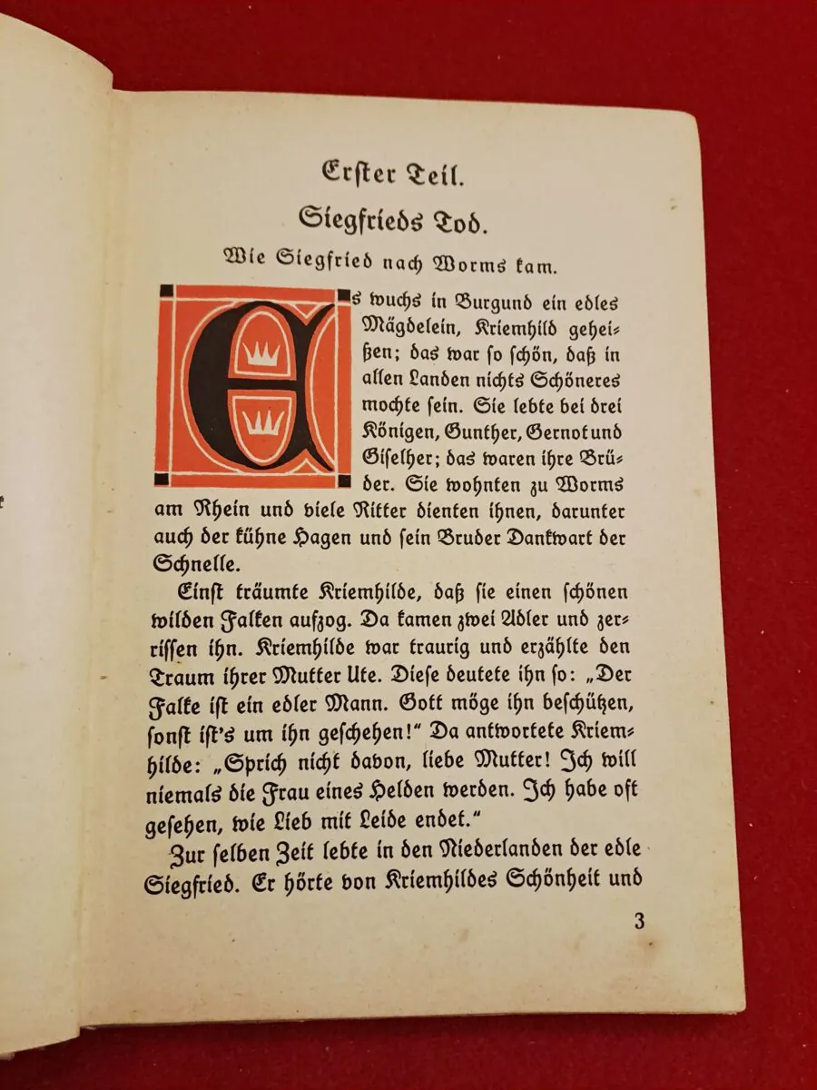 Livre Ancien "Die Nibelungen" (1924) – Édition Originale de Vienne – Illustré par Otto Schubert – Rare Variante avec Tampon Éditeur + Protège-livre Historique TSF (1938) – Image 6