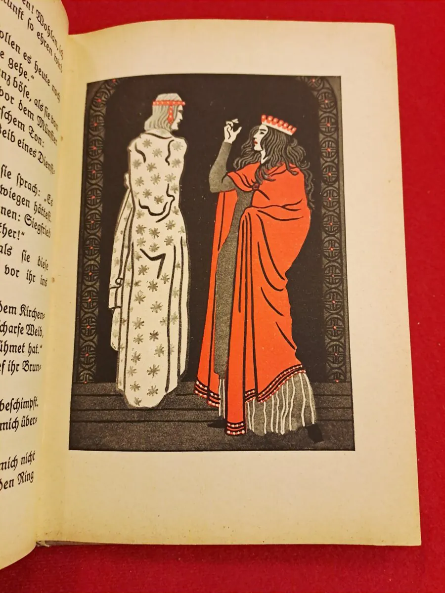Livre Ancien "Die Nibelungen" (1924) – Édition Originale de Vienne – Illustré par Otto Schubert – Rare Variante avec Tampon Éditeur + Protège-livre Historique TSF (1938) – Image 7