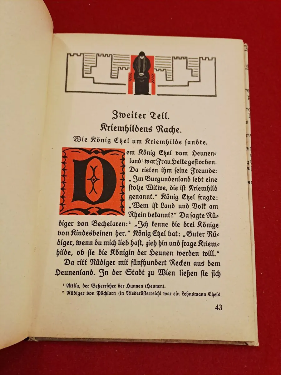 Livre Ancien "Die Nibelungen" (1924) – Édition Originale de Vienne – Illustré par Otto Schubert – Rare Variante avec Tampon Éditeur + Protège-livre Historique TSF (1938) – Image 8