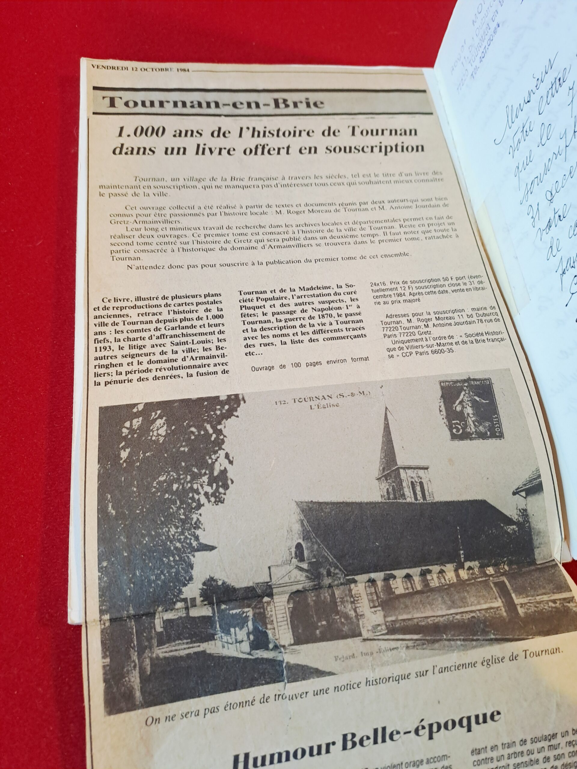 Livre Histoire TOURNAN EN BRIE (77) – Édition Originale 1984 – Rare Exemplaire Dédicacé + Lettre Manuscrite Auteur – Image 8